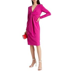 Badgley Mischka Collection Deep V-Neck Tie-Front Stretch Crepe Fuchsia 2